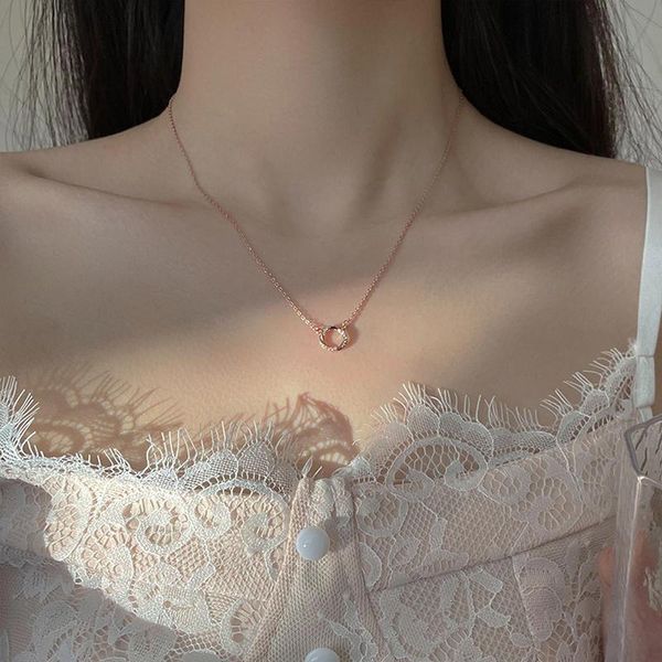 

chains round mobius cubic zirconia rose gold color 925 sterling silver pendant necklace for women simple luxury jewelry minimalist