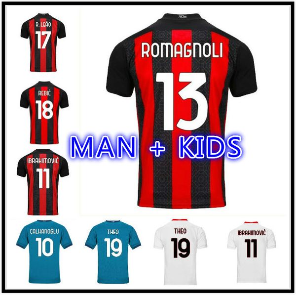 

20 21 hauge ibrahimovic ac milan soccer jersey 2021 brahim bennacer rebic romagnoli tonali men kids fans player version football shirt, Black;yellow