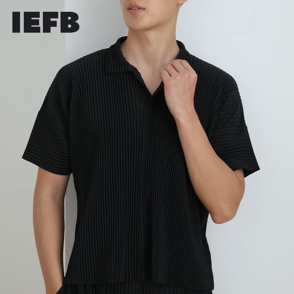 

iefb /men's wear pleated male's turn down collar short sleeve fashion pullover polo shirt male spring9y3846 jm121 210524, White;black