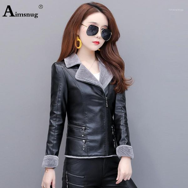 

women's jackets faux pu leather jacket women black 2021 winter plus velvet outerwear zipper office lady coat slim ladies biker short, Black;brown