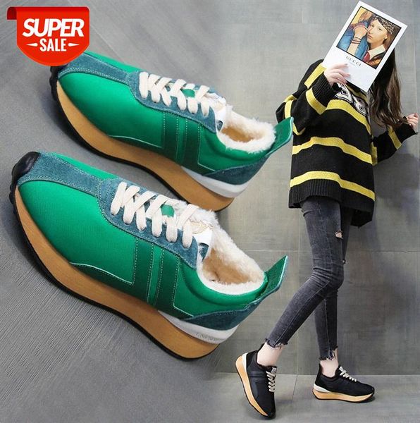 

warm round head low cut retro style lace-up running shoes casual all-match sports women's trend #n43e