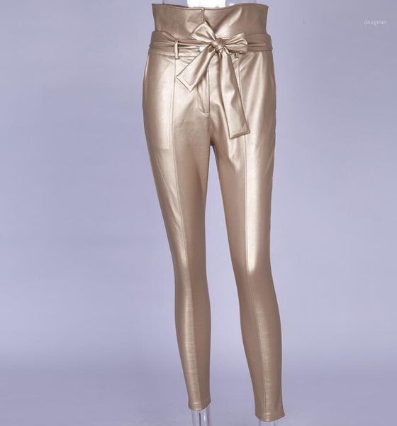 

women's pants & capris hazy beauty gold black belt high waist pencil pant women faux leather pu long trousers casual exclusive design f, Black;white