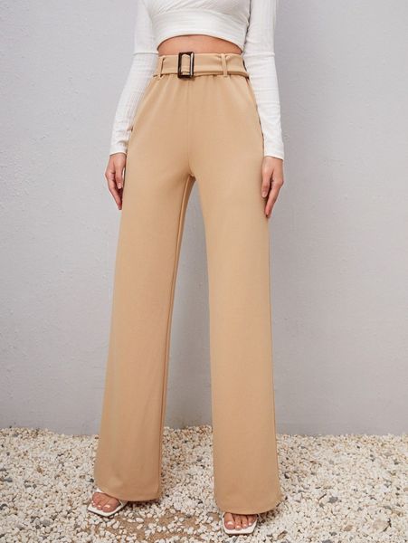 

tall high waist belted wide leg pants x0np#, Black;white