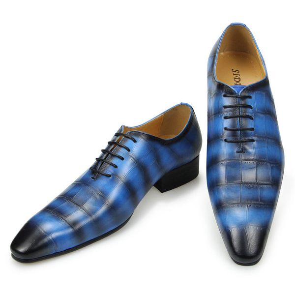 

dress shoes mens fashion full grain casual business oxford wedding forma style designer blue green man shoe pointed toe lace-up i0, Black
