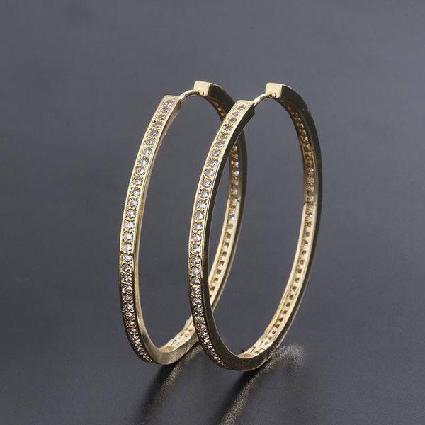 

hoop & huggie eyika elegant gold silver color big earrings pave white cubic zirconia woman fashion circle jewelry party gift, Golden;silver