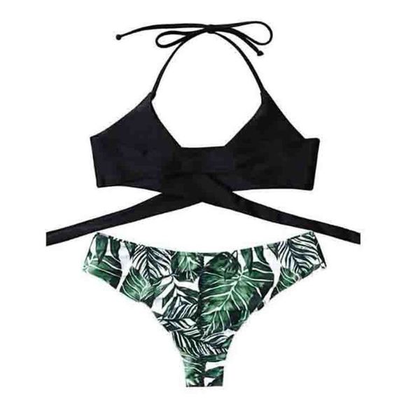 

cross 2021 printed tie split swimsuit bikini, White;black