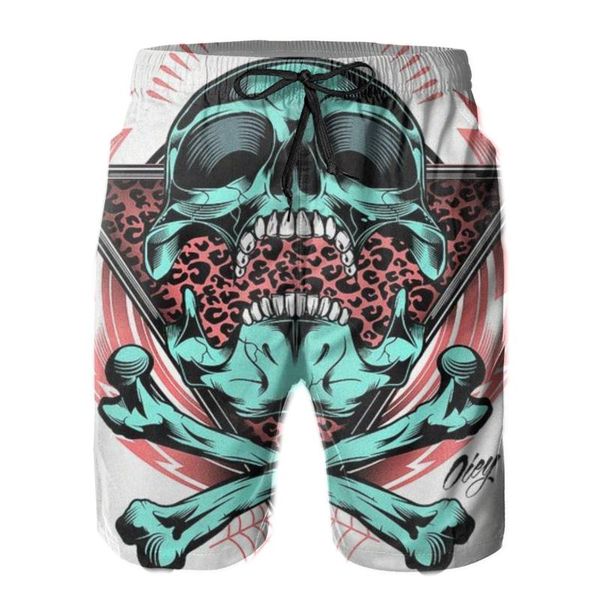 

men's shorts skull mens swim trunk swimwear bathing suit brief square leg board short, White;black