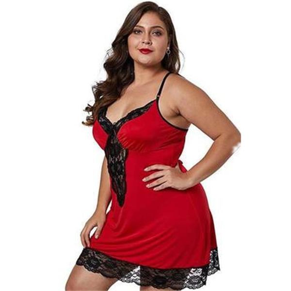

casual dresses lingerie 6xl plus size nightdress female suspender dress cute mesh charm lace hollow out backless spaghetti strap qc1, Black;gray