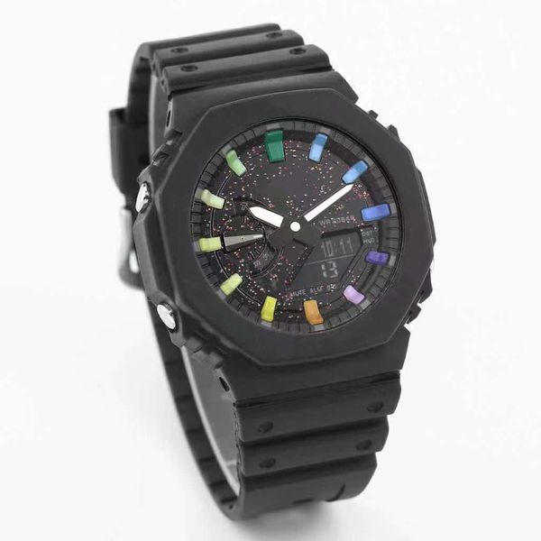 Herren Sport Quartz Watch 2100 Watch Starry Sky Black Full Featured World Time LED LOGS DIAL OAK -Serie