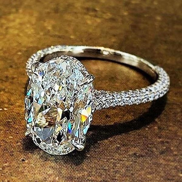 

wedding rings huitan sier color delicate oval cu zircon stone women bridal ring for party gift wife classic, Slivery;golden