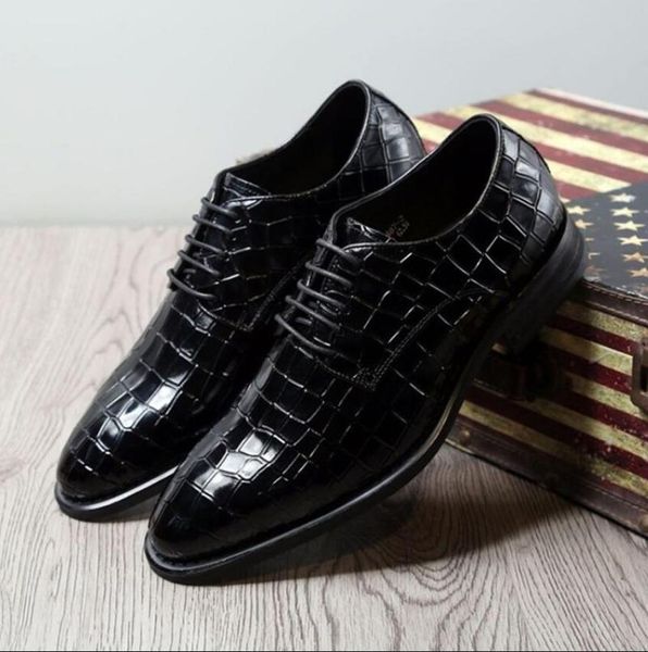 

men wedding shoes fashion genuine leather formal lace-up casual business office size 39-44 dress, Black
