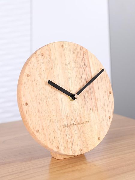 

desk & table clocks nordic simple quartz fashion clock round wood silent muslim old electric deskretro klok home decor by50zz