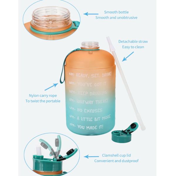 

water bottle withtick mark grade petg 3.78llarge capacity fitness sport waters jug with detachable straw high quality