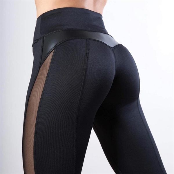 

women leggings pants push up fitness gym leggins running mesh seamless workout femme high waist 211221, Black