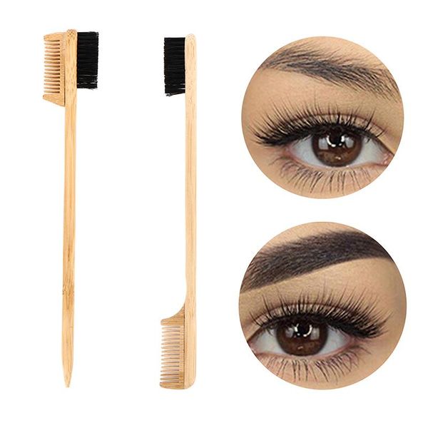

makeup brushes bamboo wood double-sided edge control brush comb eyebrow grooming