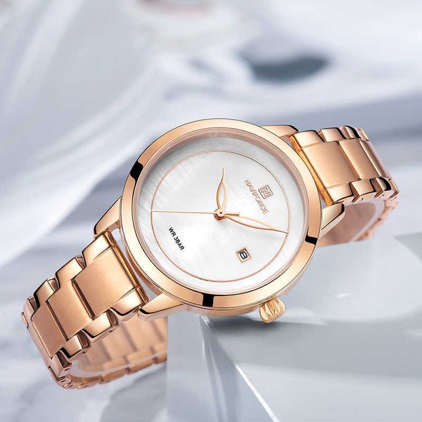 

luxury brand naviforce rose gold watches for women quartz wrist watch fashion ladies bracelet waterproof clock relogio feminino 210616, Slivery;brown
