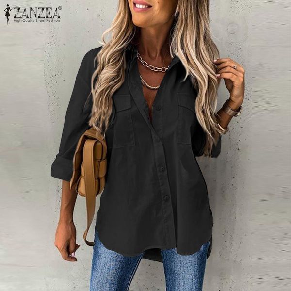 

blouses elegant women blouses 2021 spring office lady casual solid lapel collar long sleeve tunic female blusa plus size 5xl, White