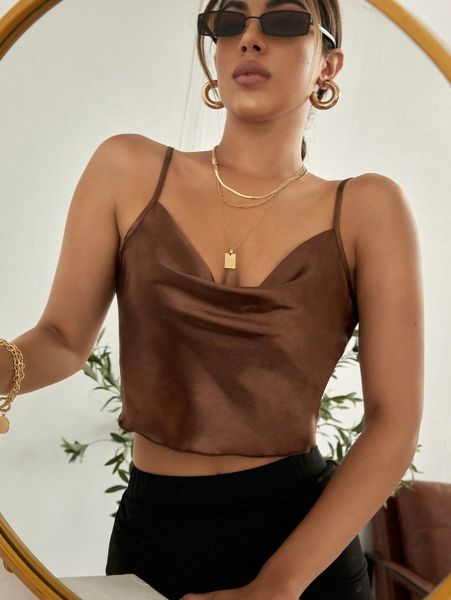 

satin cowl neck cami p5gw#, White