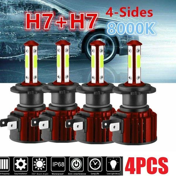 

4-sides h7+h7 combo led headlight bulb kit 8000k blue hi&lo beam 30000lm car headlights