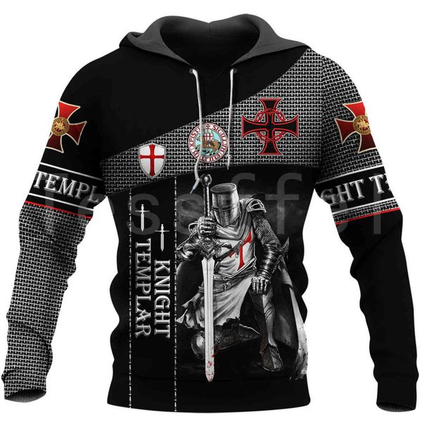 Tessffel Est Ritter Templer Rüstung Jesus Gott Guard Cavalier Pullover Streetwear Mode 3DPrint Männer / Frauen Lustige Hoodies D-9 211106