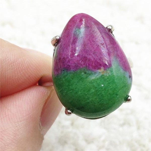 

cluster rings natural ruby zoisite red green adjustable ring gemstone 20x16mm rare 925 sterling silver water drop big size, Golden;silver