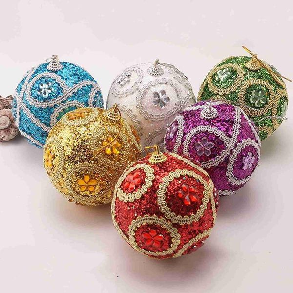 

party decoration 3.15''(8cm) christmas ball ornaments,sticking drill glitter for xmas tree assorted color balls year 2021 gift