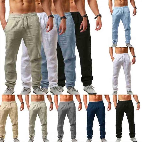 

cotton linen male summer breathable women pants solid color loose trousers fitness streetwear harem, Black