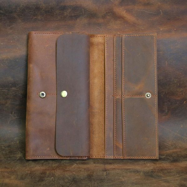 

long wallet vintage genuine leather men crazy horse thin slight hand male clutch phone bag purse pocket for man, Red;black