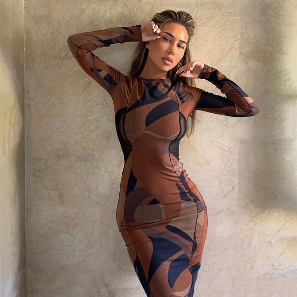 

sibybo contrast print long dress women o-neck full sleeve winter dresses female streetwear casual skinny bodycon vestido, Black;white