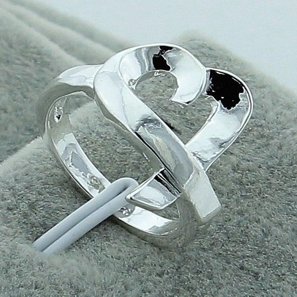 

cluster rings 925 sterling silver simple heart ring for women wedding engagement party fashion charm jewelry, Golden;silver