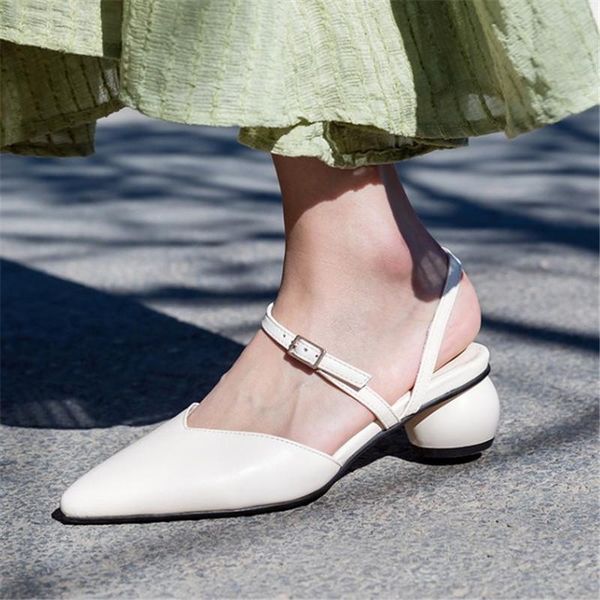 

designer elegant women strange med heels sandals plus size 34-43 pointed toe lady office shoes black white khaki