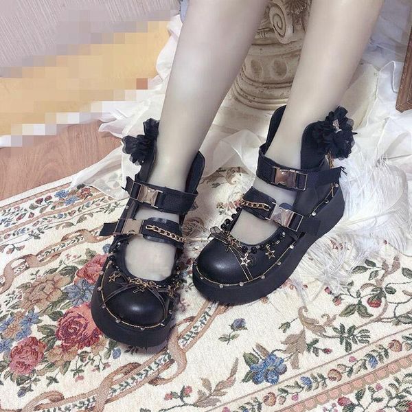

boots punk style platform women ankle women's motorcycle boot fashion ladies chunky lolita shoes metal decor black t21-82