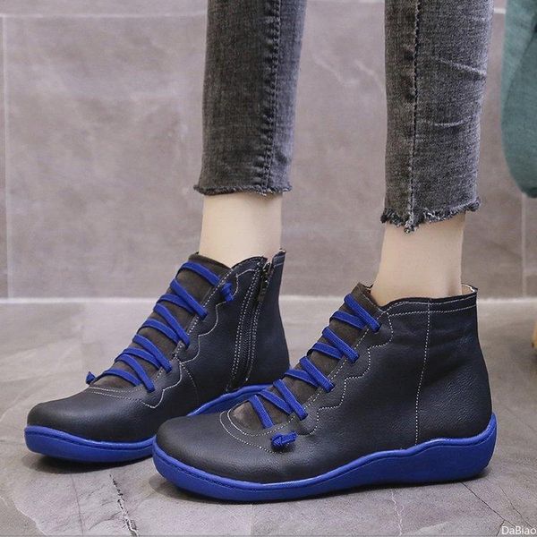 

spring autumn ladies boots women ankle shoes pu leather femme cross strap lace up girls large size 35-43, Black