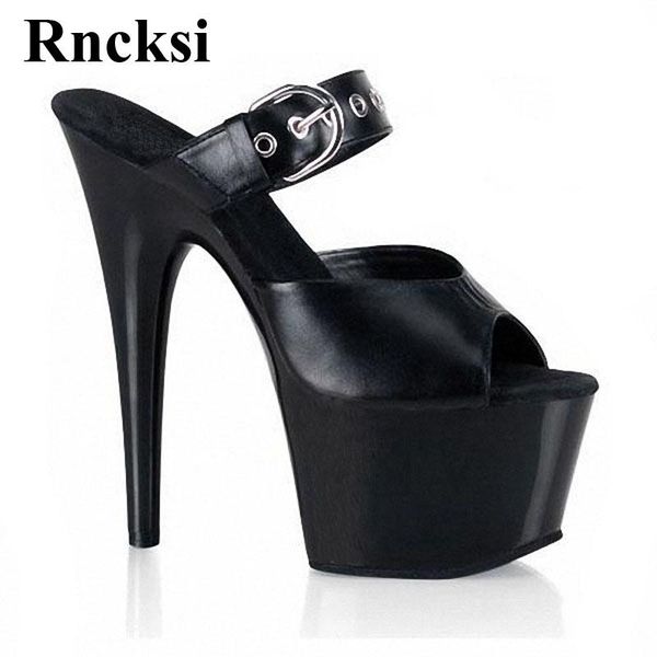 

rncksi classic buckle women pole dance 17cm high-heeled with platform slippers shoes wedding party dress, Black