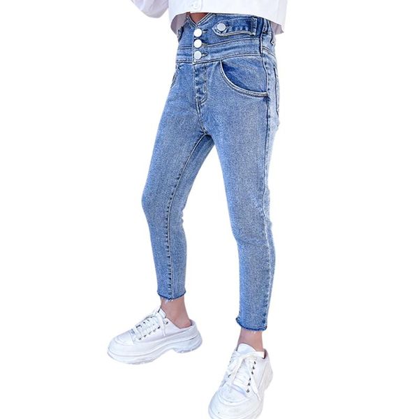 

jeans for girls solid color girl child high waist children's casual style clothes spring autumn, Blue