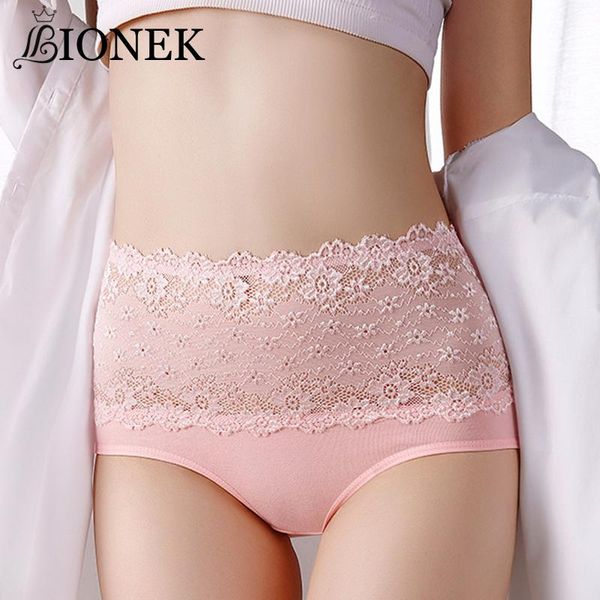 

women's panties bionek high waist lace cotton breathable panty hollow briefs plus size girls underwear female lingerie, Black;pink