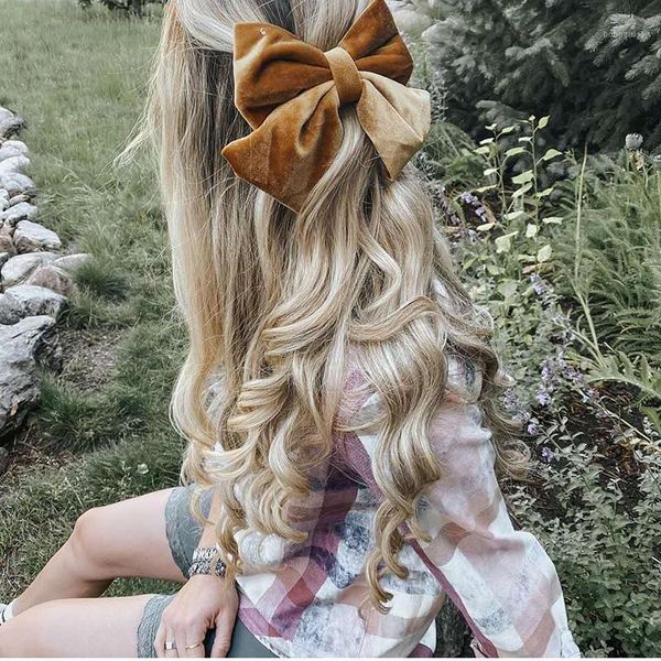 

fall winter velvet bowknot hair clips hand tie large pigtail bows hairpin for women layered french barrette accessoires1