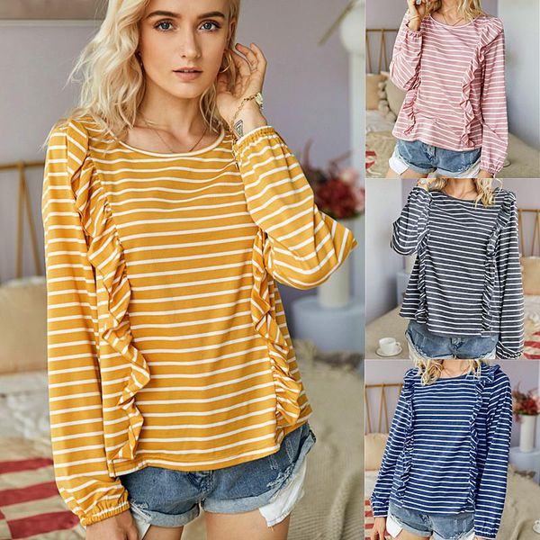 

women's t-shirt women 2021 autumn t shirt casual fashion striped long sleeve, White