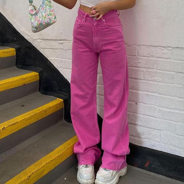 

women's jeans y2k european and american loose street girl high waist pants 2021 fashion slim retro straight wide leg women, Blue