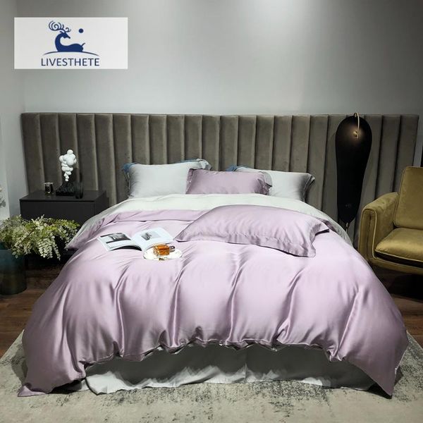 

bedding sets liv-esthete women 100% silk set purple gray silky duvet cover flat sheet pillowcase  king bed linen for home