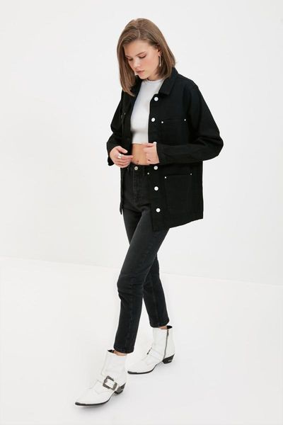 

women's jackets trendyol button detail denim jacket twoaw22ce0395, Black;brown