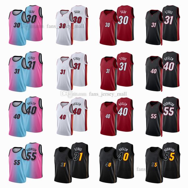 

printed city basketball jerseys duncan 55 robinson udonis 40 haslem max 31 strus chris 30 silva jersey color white red black custom, Black;red