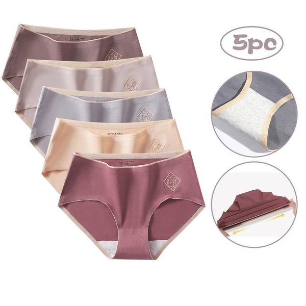 

women's panties thin briefs in solid color with non-trace mid-waist underwear 5pc, Black;pink