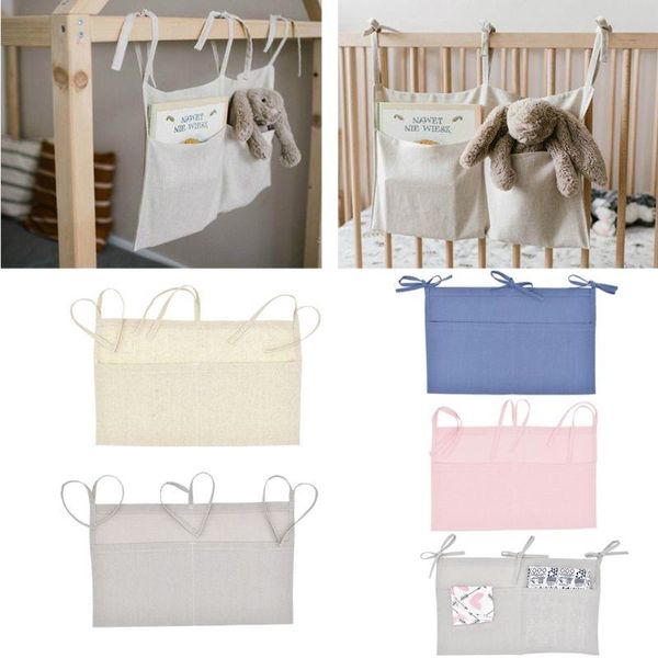 

storage bags hanging for baby bed cotton linen portable crib bedside diaper toys sundries containers waterproof home organizer