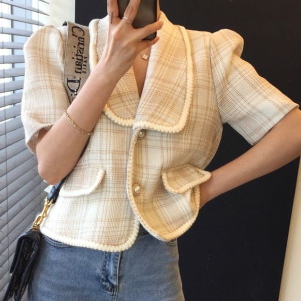 

women's jackets vintage women's jacket, korean fashion, summer, retro chic chess, slim tweed cardigan, lanky female jacket sn6n, Black;brown