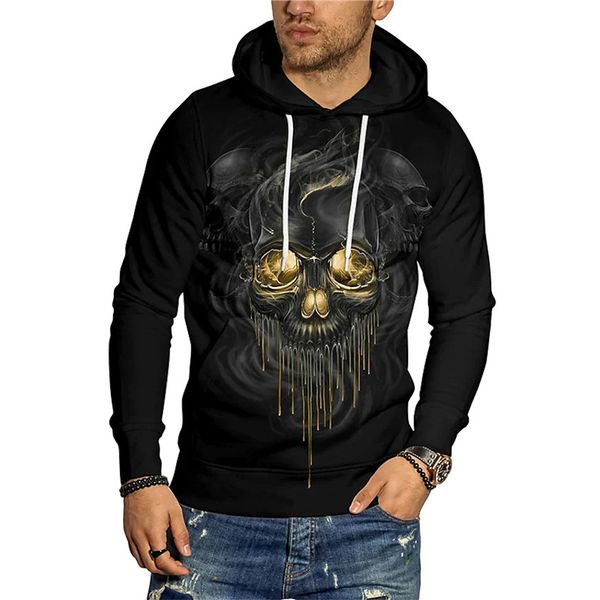 

halloween glowing horror face big picture pattern men's 3d printed hoodie visual impact party punk goth round neck sweatshirt hoodie, Black