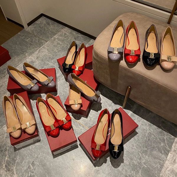 

classic red medium thick heel flat bottom wedding shoe shallow mouth round head bow flat bottom women's shoes round head, Black