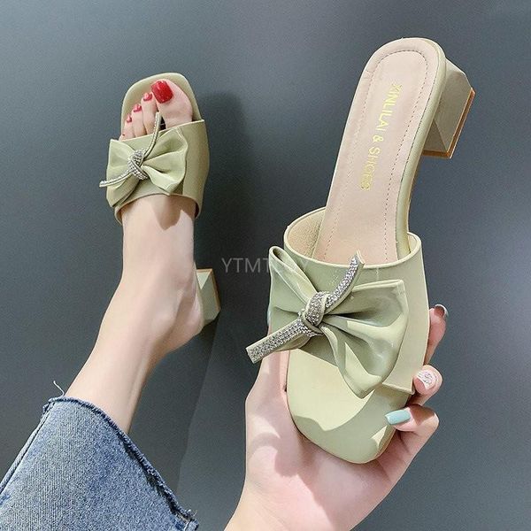

brand designer fashion butterfly knot slipper shoes slip on loafers mules flip flops 2021 zapatillas mujer casa ladies sanda slippers, Black