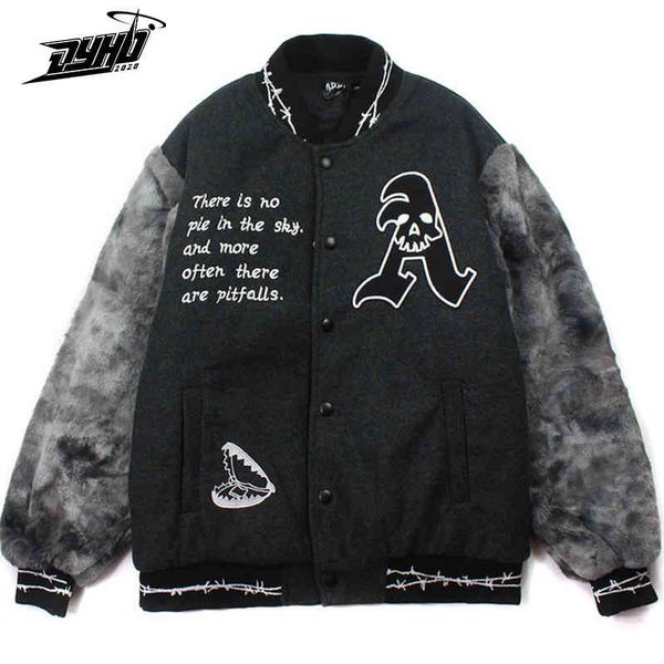 

mens varsity skelon fight embroidery black baseball winter harajuku strewear bomber et outwear coat