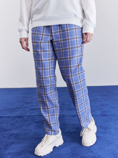 

romwe guys 1pc plaid drawstring pants k9ib#, Black